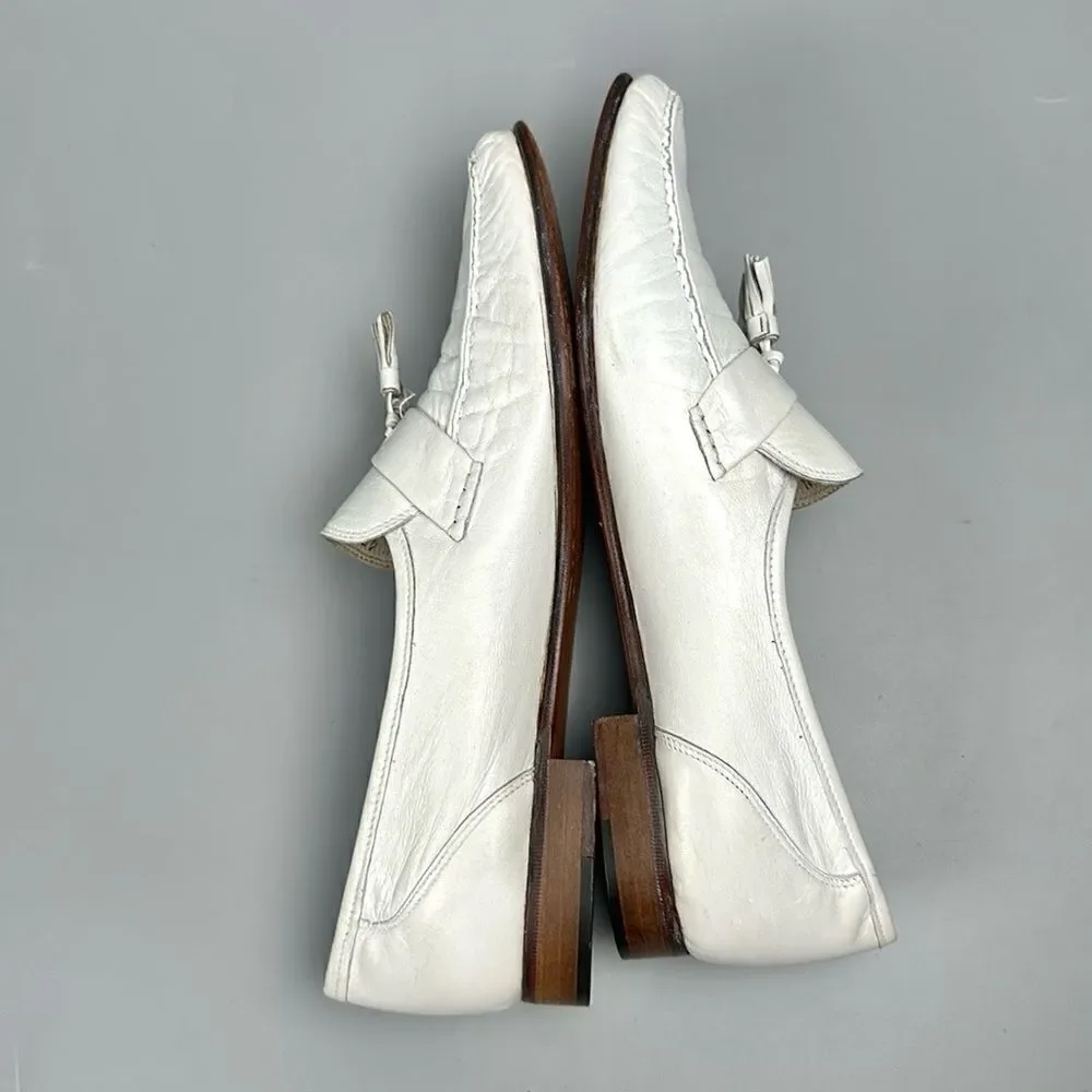 Bruno Magli White Leather Tasseled Loafers Slip On Handmade in Italy 11,5